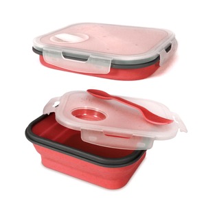 Lunch box rétractable avec couverts intégrés 80 cl - 19 x 16 cm - rouge