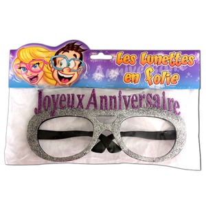 Lunettes géantes pailletées Joyeux anniversaire - 23 cm - Gris argent