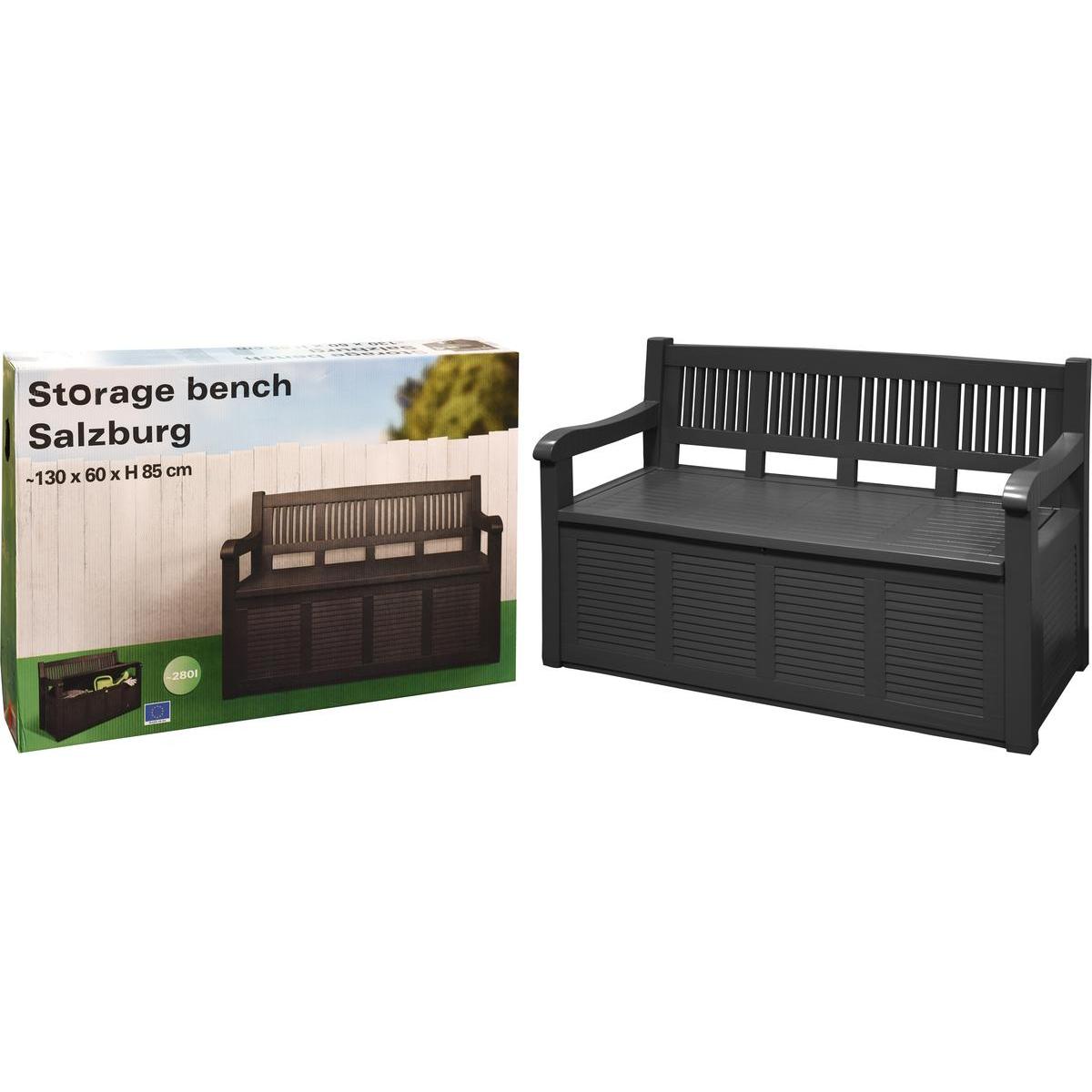 banc coffre de jardin 280 l l 130 x h 85 x l 60 cm gris bains de soleil fauteuils detente et loveuses la foir fouille