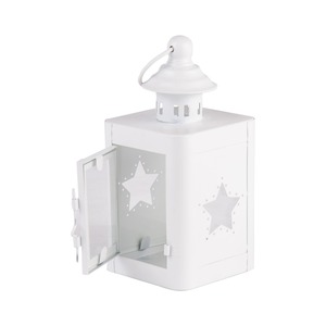 Photophore lanterne motif étoile - 9 x H 19,5 cm - Blanc