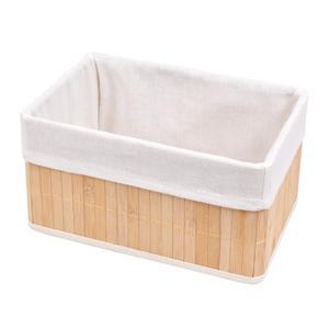 Panier de rangement bambou doublure tissu - L 23 x H 12 x l 15 cm - Marron, blanc
