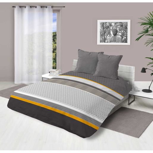 Couette Imprimee Tchang 240 X 220 Cm Gris Jaune Linge De Lit La Foir Fouille