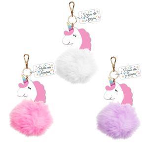 Bijou de sac Licorne pompon - L 15 cm - Différents modèles - Rose, violet ou blanc
