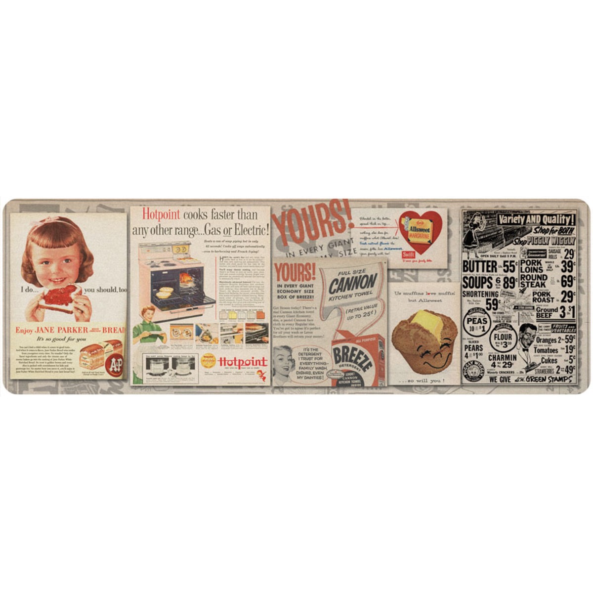 Tapis de cuisine thème vintage - 40 x 120 cm