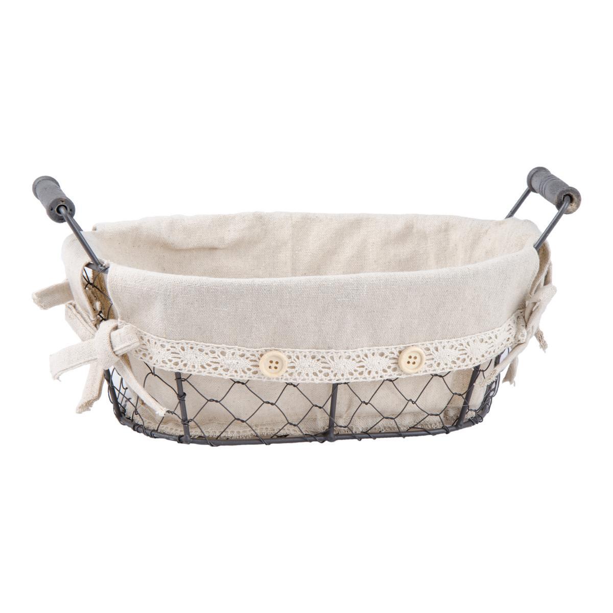 Panier charme - Acier et tissu - 26 x 17 x H 13 cm - Beige Panier charme - Acier et tissu - 26 x 17 x H 13 cm - Beige