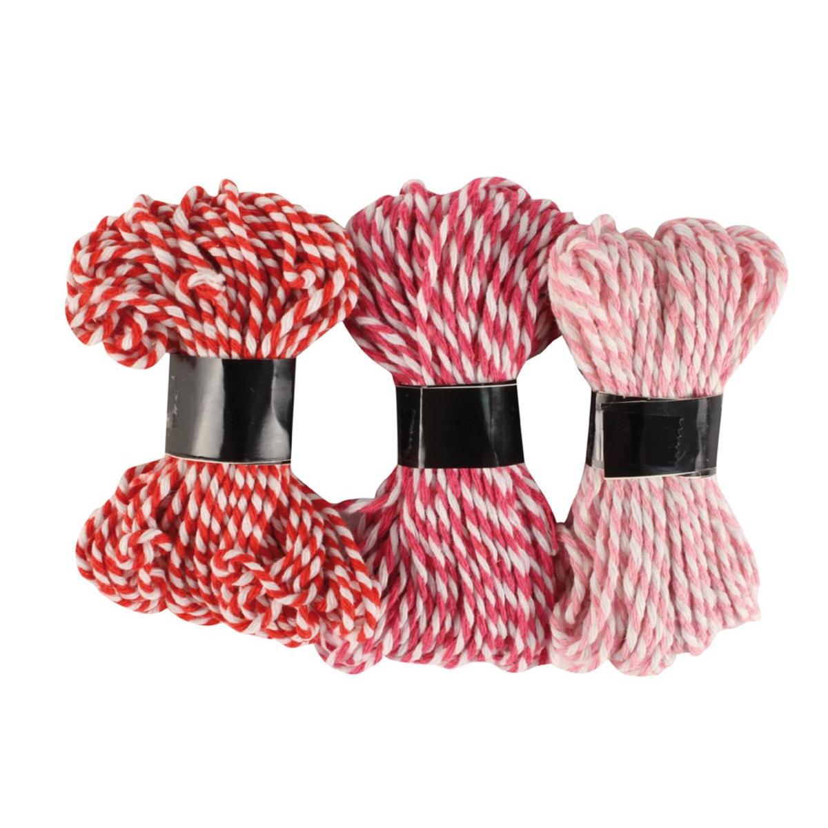 3 ficelles bicolore - Coton - 10 m - Rouge et rose