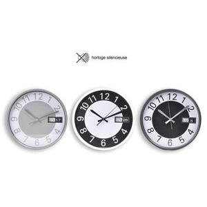 Horloge à mécanisme silencieux en plastique - Diamètre 25,5 x 5,2 cm - Noir, Blanc, Gris