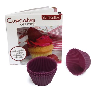 Coffret réalisation de cupcakes - 8 moules en silicone et livret - 20 x 23 cm - violet
