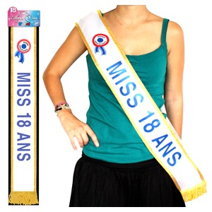 Écharpe de Miss 18 ans - Tissu - 184 cm - Bleu