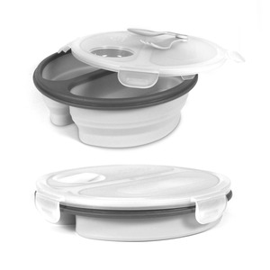 Lunch box rétractable - 2 compartiments 45 cl - Couverts intégrés - blanc