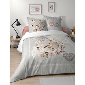 Housse de couette Isaline 2 personnes - L 240 x l 220 cm - Beige, gris