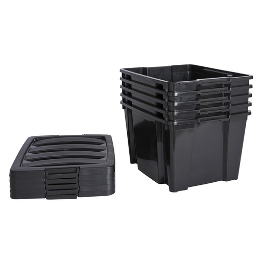 Lot De 5 Boites De Rangement 30 L Noir Rangement Plastique