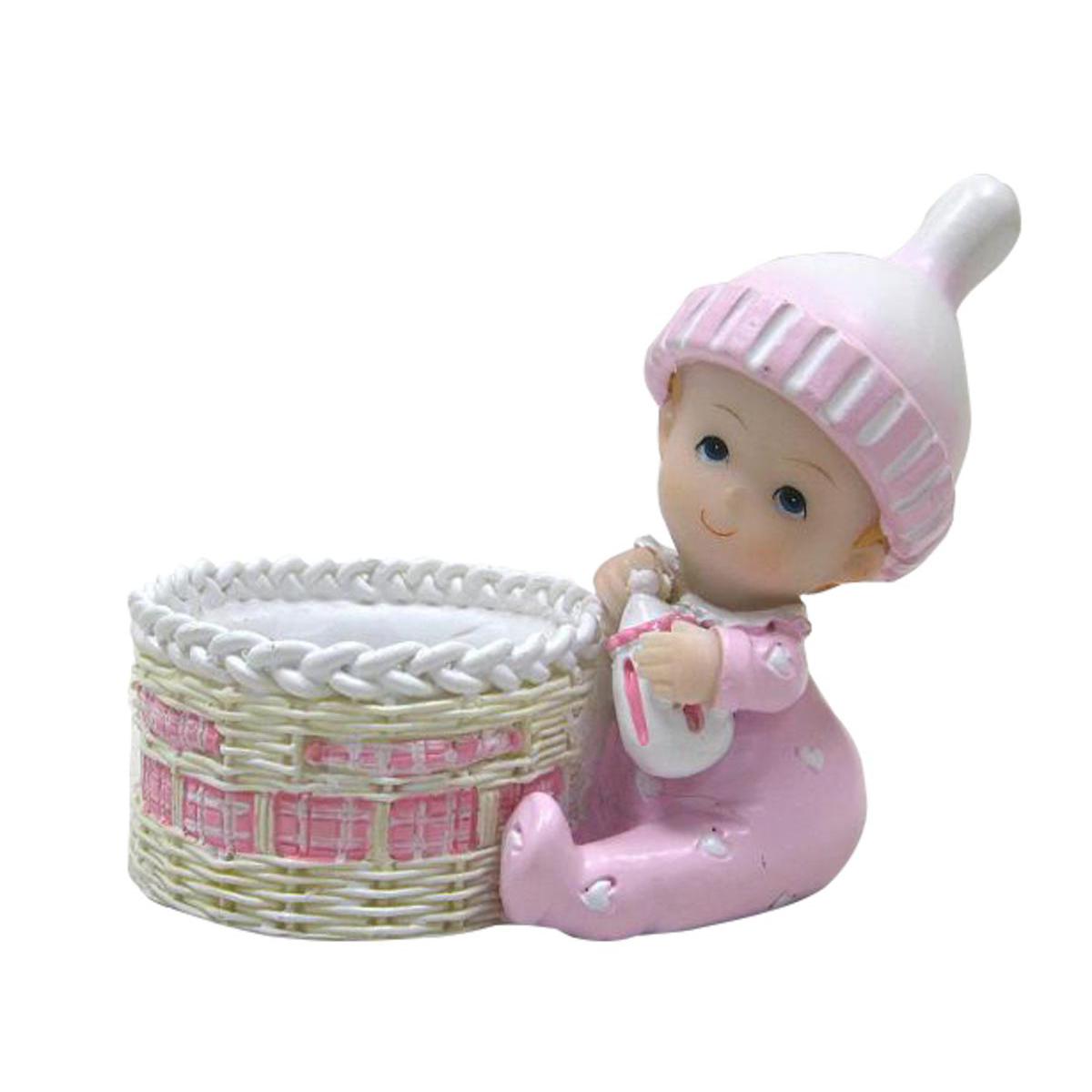 Bonbonnière panier rond bébé fille - Résine - 9 x 5 x 7,5 cm - Rose Bonbonnière panier rond bébé fille - Résine - 9 x 5 x 7,5 cm - Rose