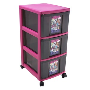 Tour de rangement 3 tiroirs Monster High - 38 x 30 x H 67 cm - Noir et rose