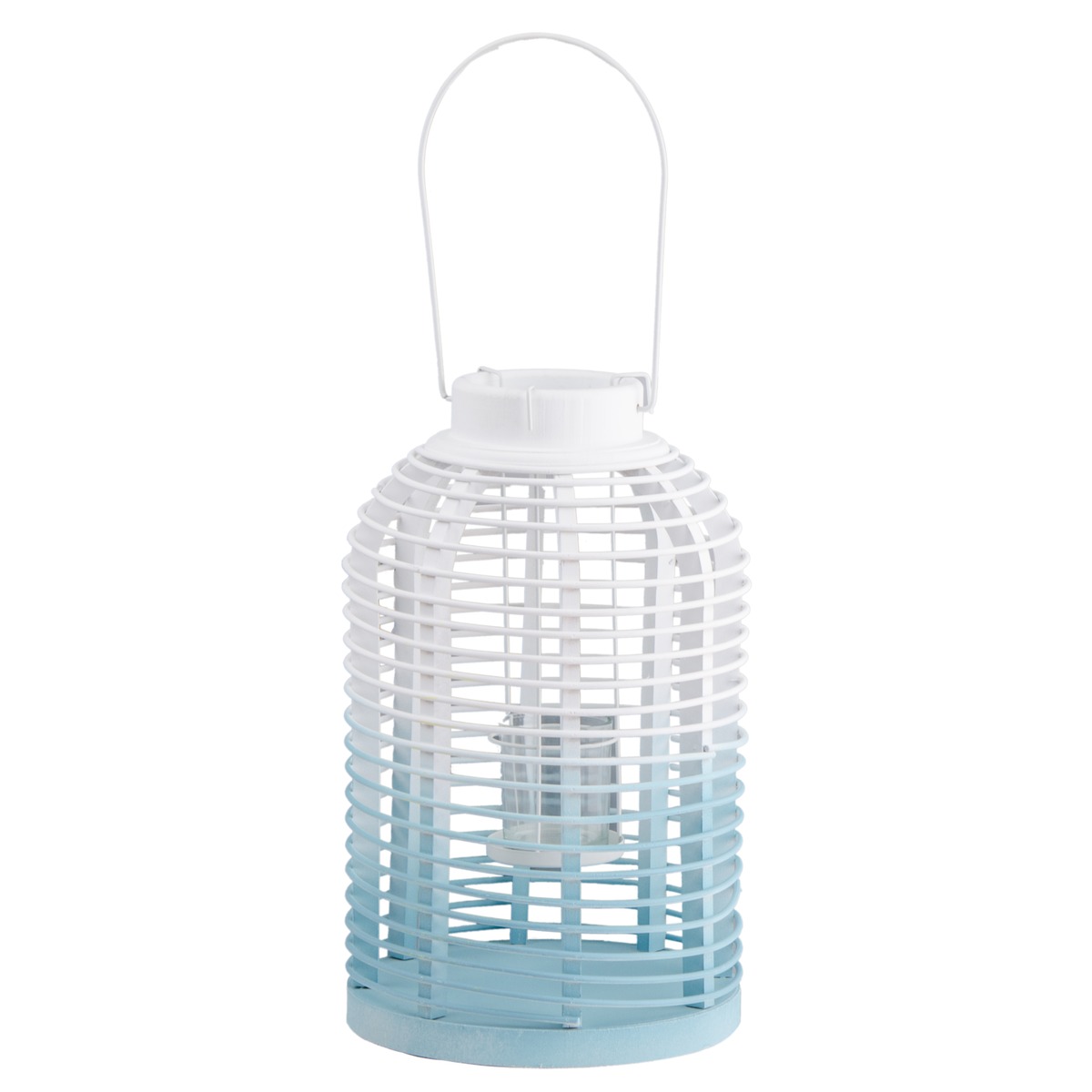 Lanterne en Rotin - 21,5 x 22 x H 36 cm - bleu, blanc Lanterne en Rotin - 21,5 x 22 x H 36 cm - bleu, blanc