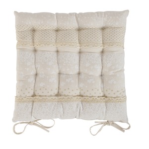Galette de chaise à nouettes modèles patchwork en coton - 40 x 40 cm - Blanc écru