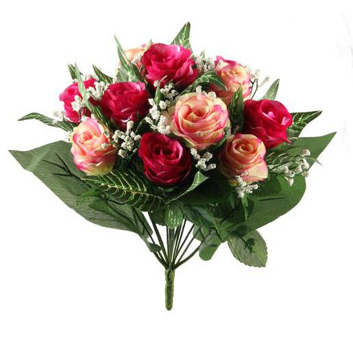 Bouquet De 12 Roses Et Gypso Plastique Et Polyester Rose