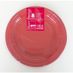 Lot de 8 assiettes rondes en plastique - Diamètre 26 cm - Rouge