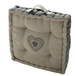 Coussin de sol avec motif cœur - 100% coton - 45 x 45 x 8 cm -Beige et gris
