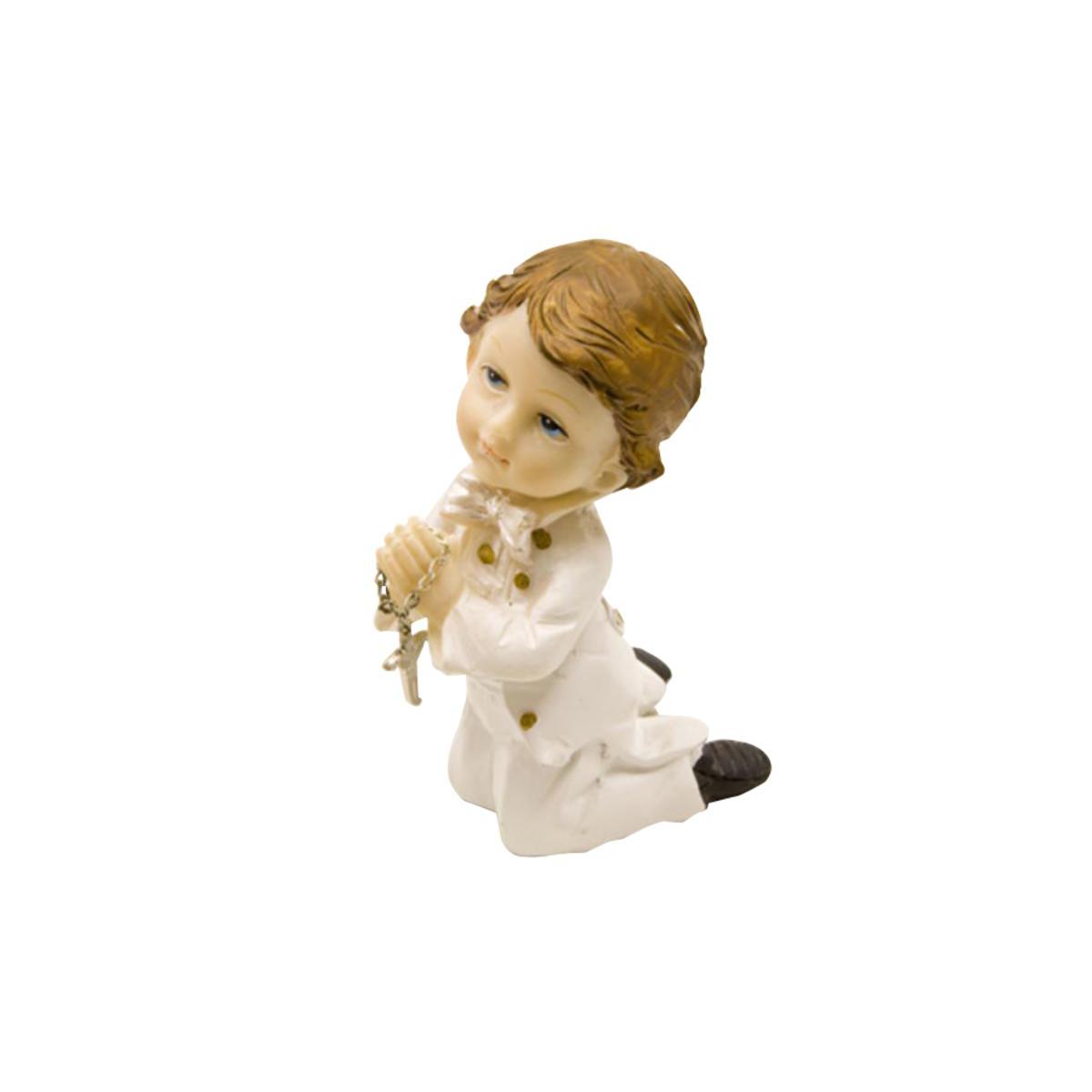 Figurine communiant agenouillé - Résine - 6 x 6 x 9,5 cm - Blanc