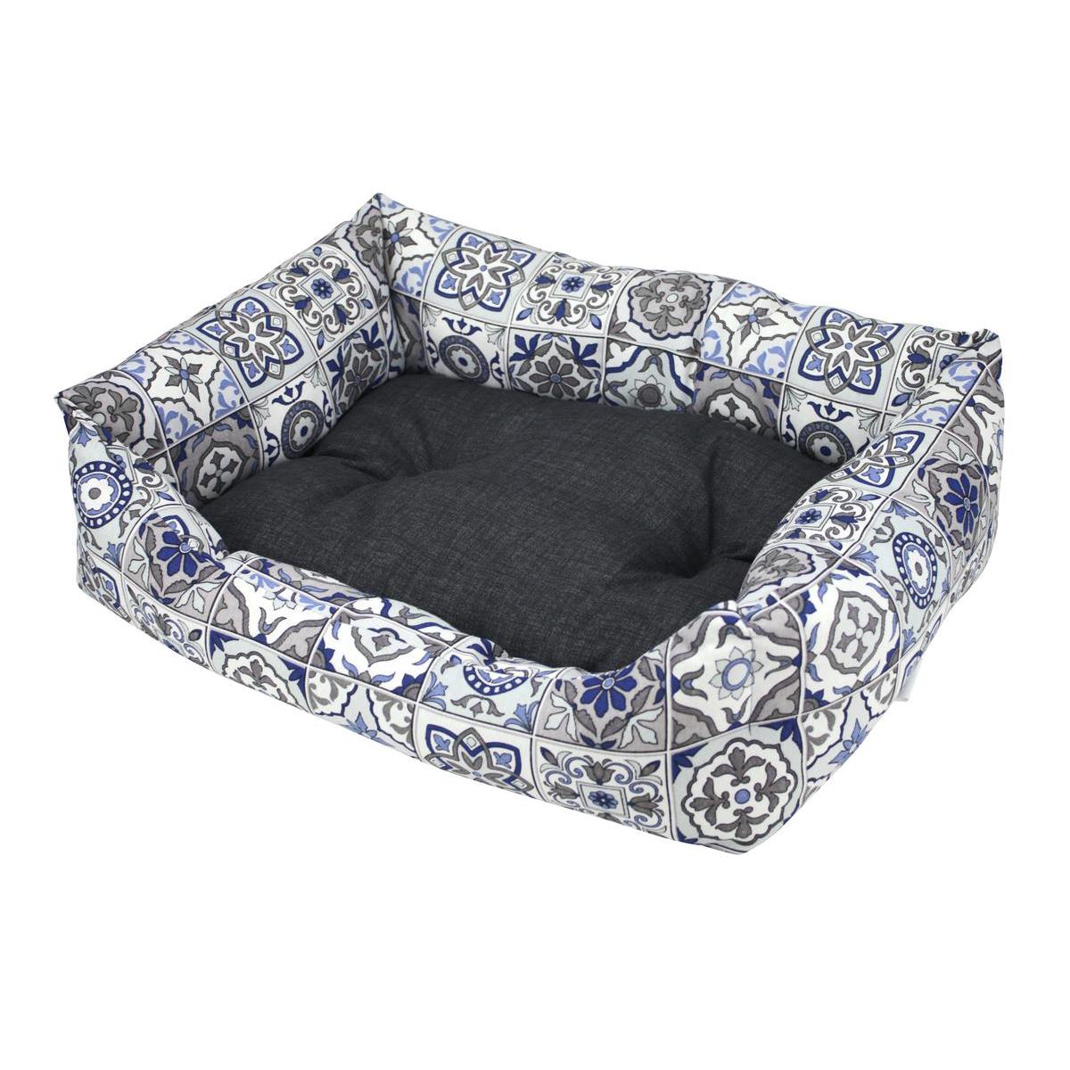 Panier décor carreaux de ciment - 45 x 60 x 18 cm - Bleu, gris
