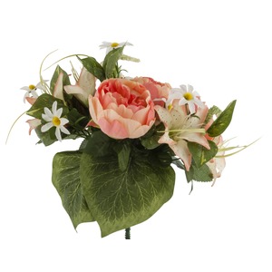 Piquet de 13 pivoines et lys - Hauteur 33 cm - Rose