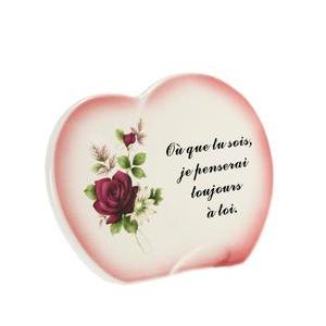 Plaque funéraire arrondie avec fleur et texte - Grès - 20 x 7,5 x H 14,5 cm - 2 modèles au choix
