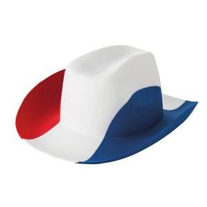 Chapeau de cow-boy - Polyester - 35 x 30 x H 12 cm - Bleu et Blanc et Rouge