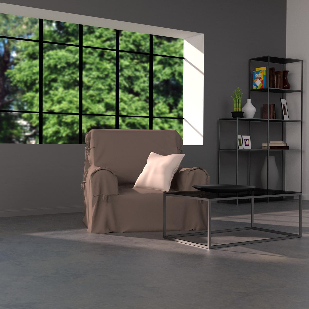 Housse de fauteuil en coton 90x90x60 marron taupe Housse de fauteuil en coton 90x90x60 marron taupe
