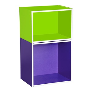 Lot de 2 Cubes de rangement - 39,5 x 29,5 x 39,5 cm - 39,5 x 29,5 x 28 cm - Vert, Violet