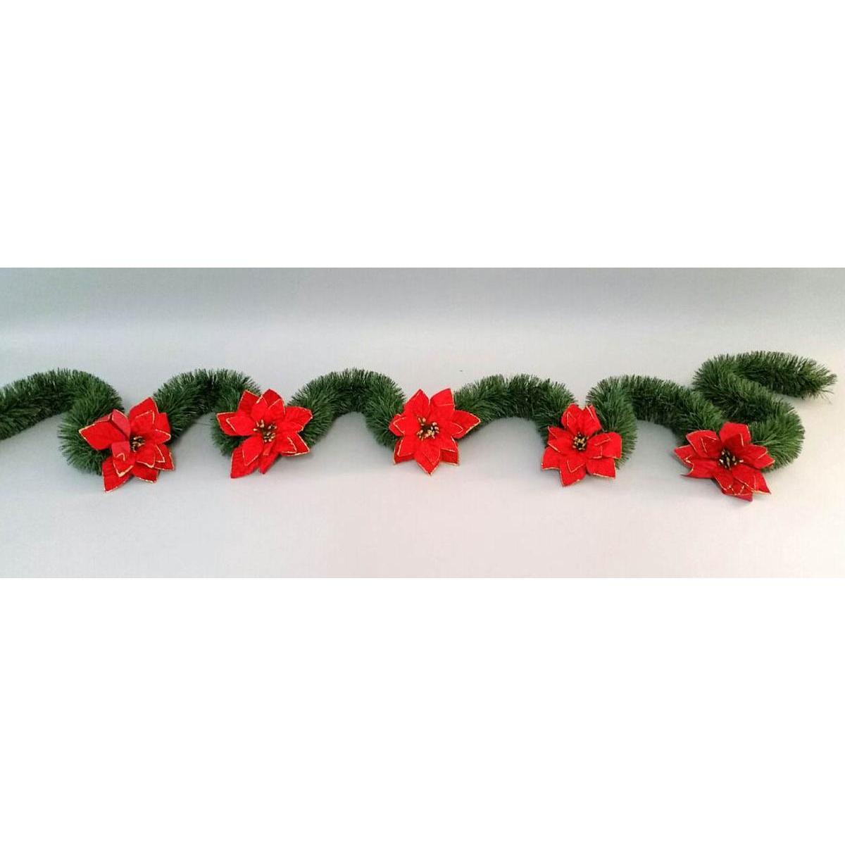 Guirlande sapin Poinsettia - ø 8 cm x L 3 m - Rouge, vert Guirlande sapin Poinsettia - ø 8 cm x L 3 m - Rouge, vert