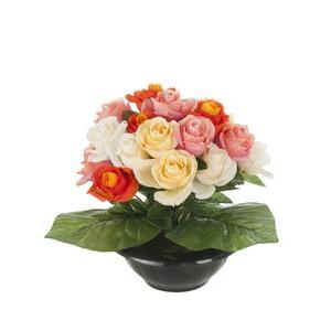 Vasque de roses - Plastique et tissus - H 29 cm - Différents coloris