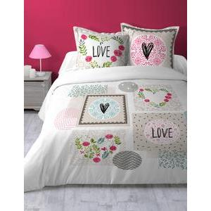 Housse de couette Heartlove 2 personnes - L 260 x l 240 cm - Multicolore, blanc