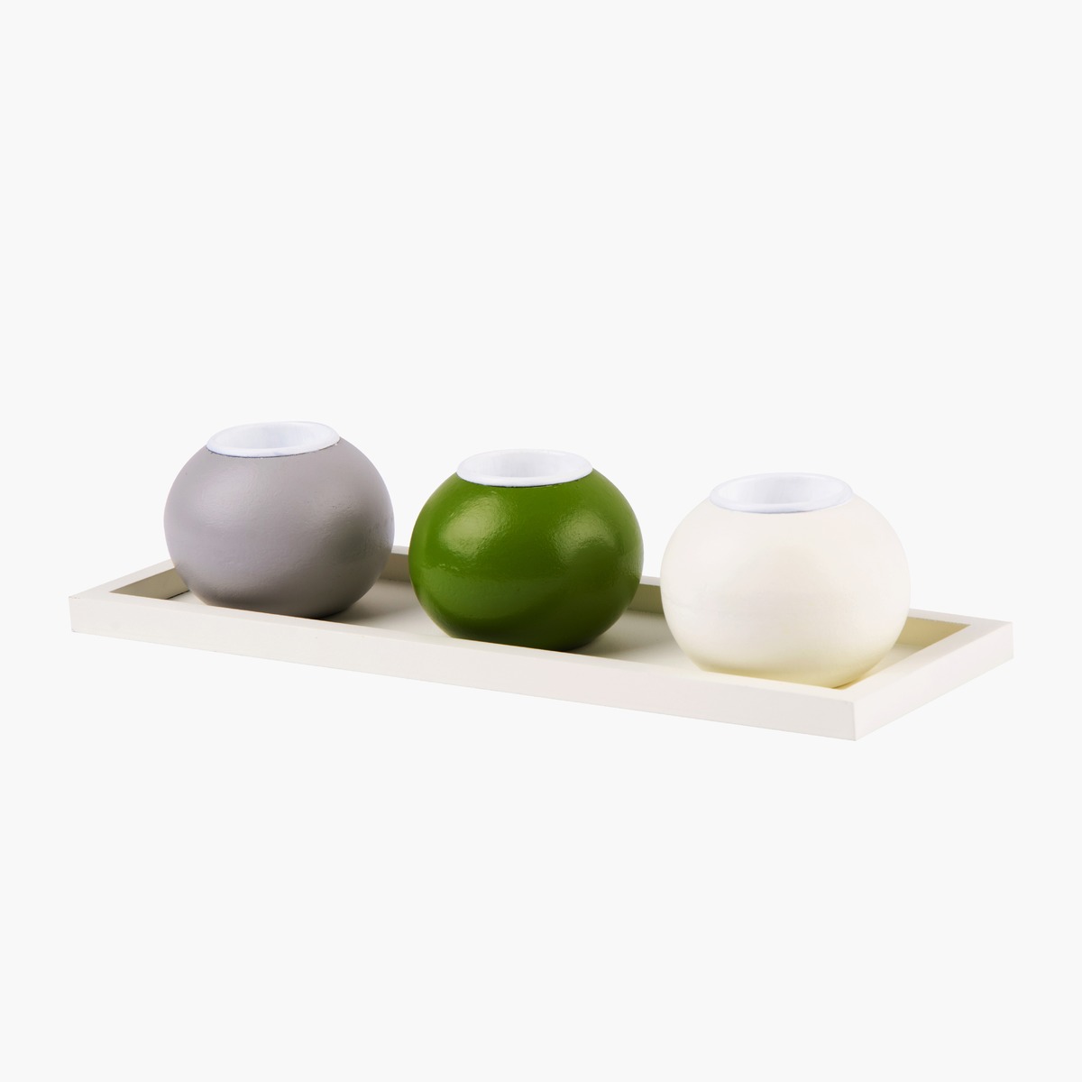 3 photophores zen + plateau - 30 x 10 cm - Gris, vert, blanc 3 photophores zen + plateau - 30 x 10 cm - Gris, vert, blanc