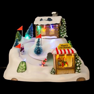 Village de Noël led piste de ski + chalet - 23 x 19 x H 18 cm - Multicolore