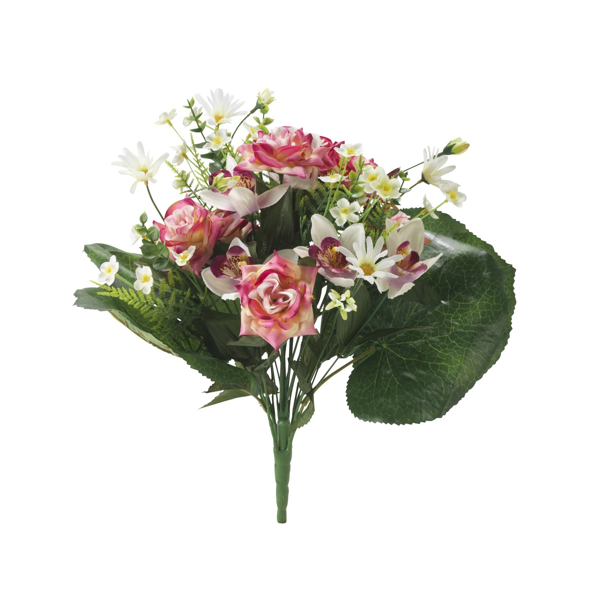 Bouquet piquet de 24 roses et orchidées artificielles - Hauteur 45 cm - Rose