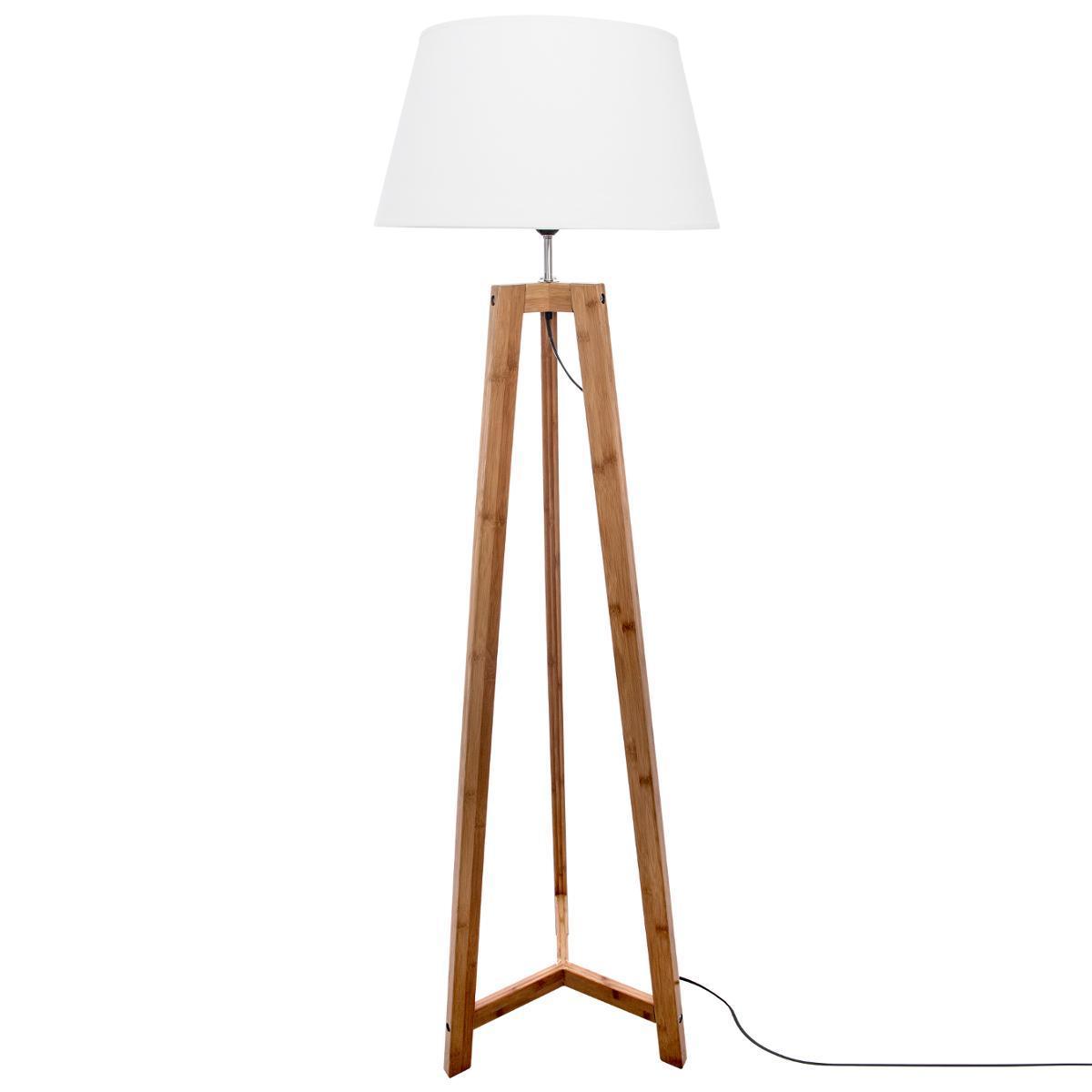 Lampadaire trépied bambou blanc H 153 cm