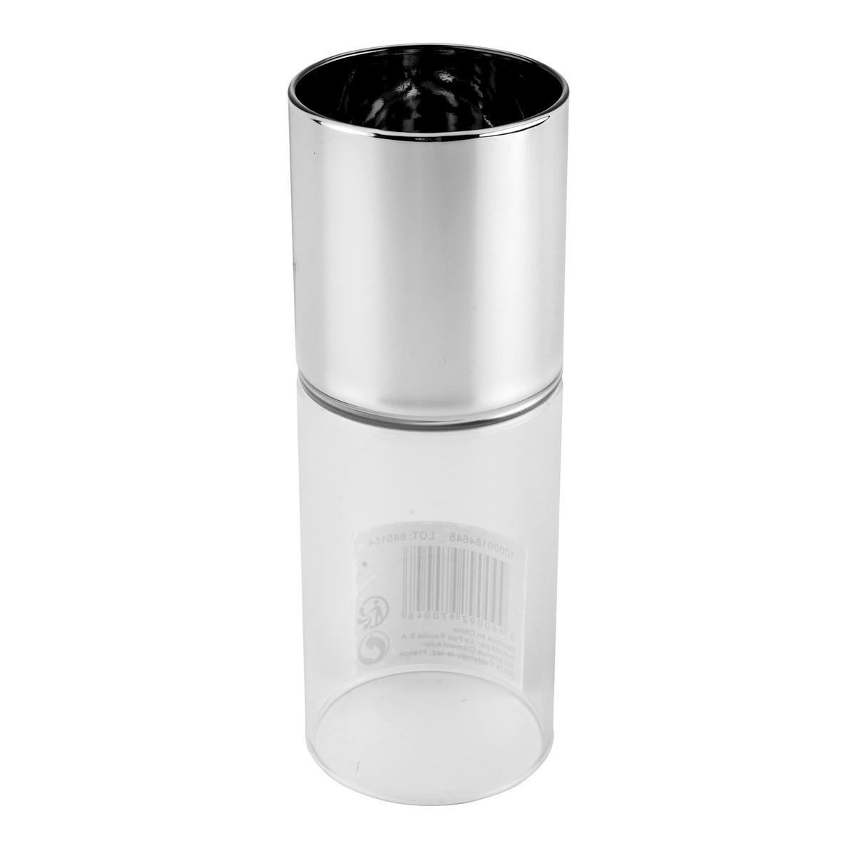 Photophore cylindrique - Verre - Ø 2,8 x H 16 cm - Gris et transparent Photophore cylindrique - Verre - Ø 2,8 x H 16 cm - Gris et transparent