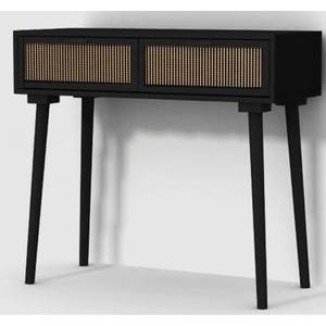 Console 2 tiroirs à cannage - 70 x 30 x H 75 cm - Beige, noir