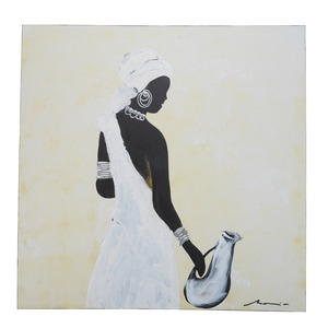 Toile peinte thème Afrique - Motif femme - 75 x 75 cm - Multicolore