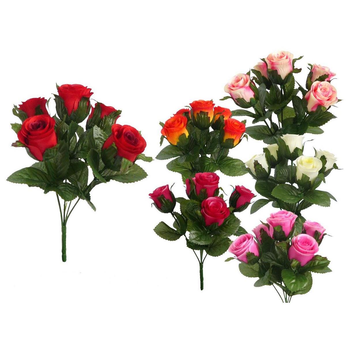 Bouquet de 5 roses - Polyester - H 26 cm - Différents coloris Bouquet de 5 roses - Polyester - H 26 cm - Différents coloris