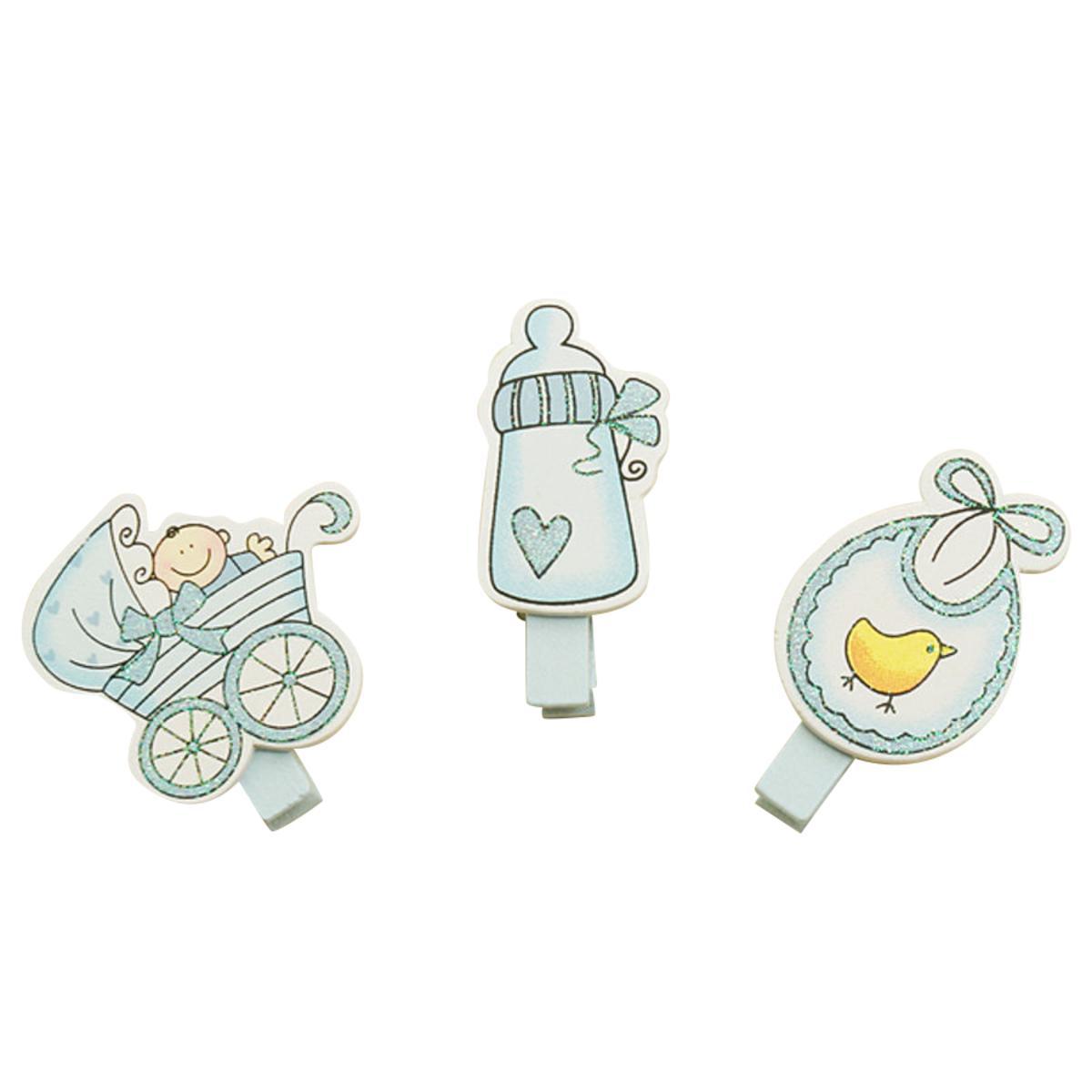 6 pinces décoratives thème naissance - Bois - 3,5 x 3 cm - Bleu 6 pinces décoratives thème naissance - Bois - 3,5 x 3 cm - Bleu