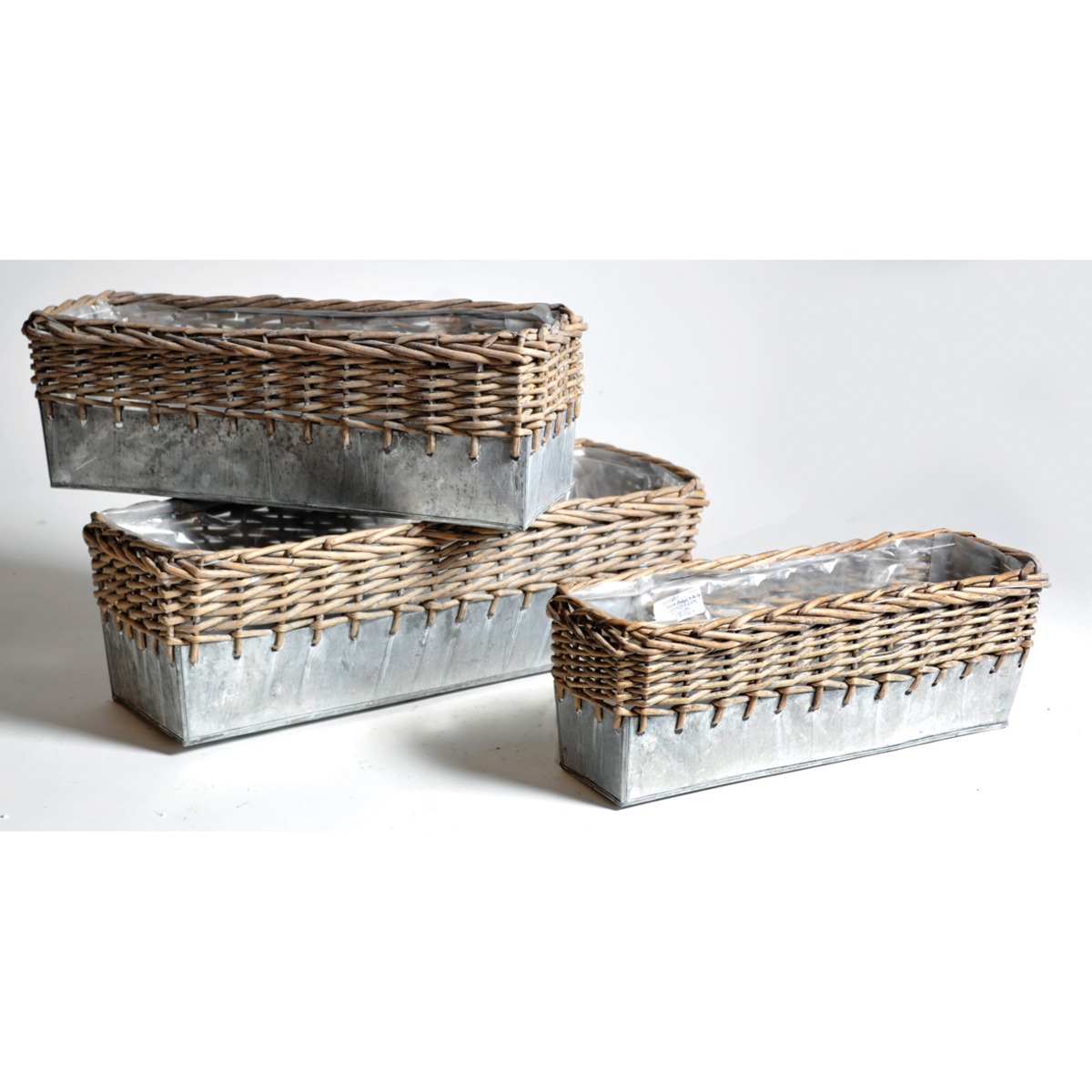 Jardiniere En Acier Galvanise Et Osier 46 X 16 X H 15 Cm Gris Marron Pots Jardinieres Cache Pots La Foir Fouille