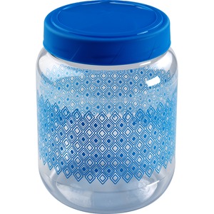 Bocal avec couvercle style ethnique - 2 litres - Hauteur 17,5 cm - Bleu, transparent