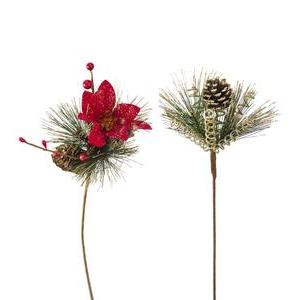 Branche de sapin, avec poinsettias et pomme de pin synthétiques - H 70 cm - Multicolore