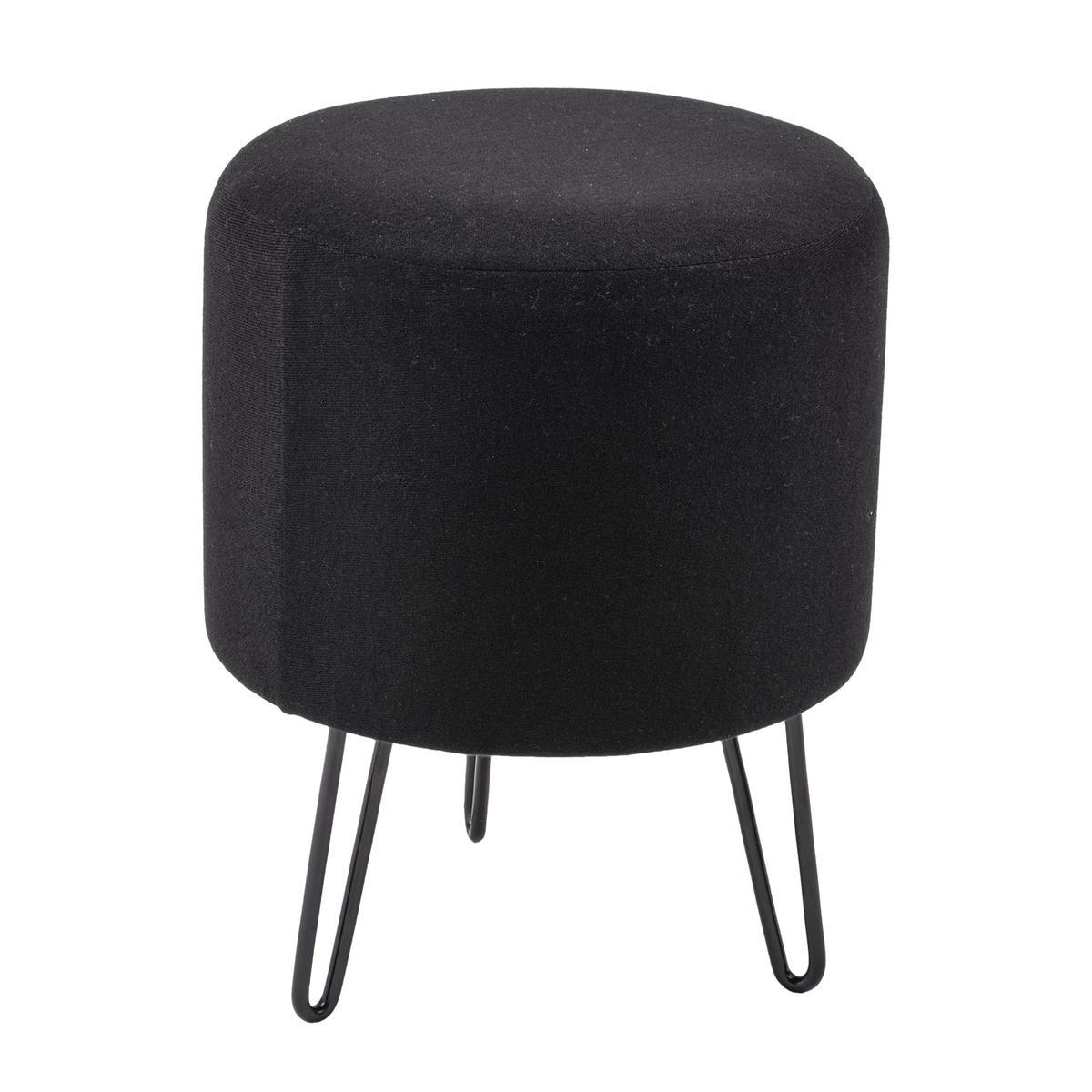 Tabouret effet velours - Métal et 100 % polyester - Ø 30 x H 38 cm - Noir ou blanc