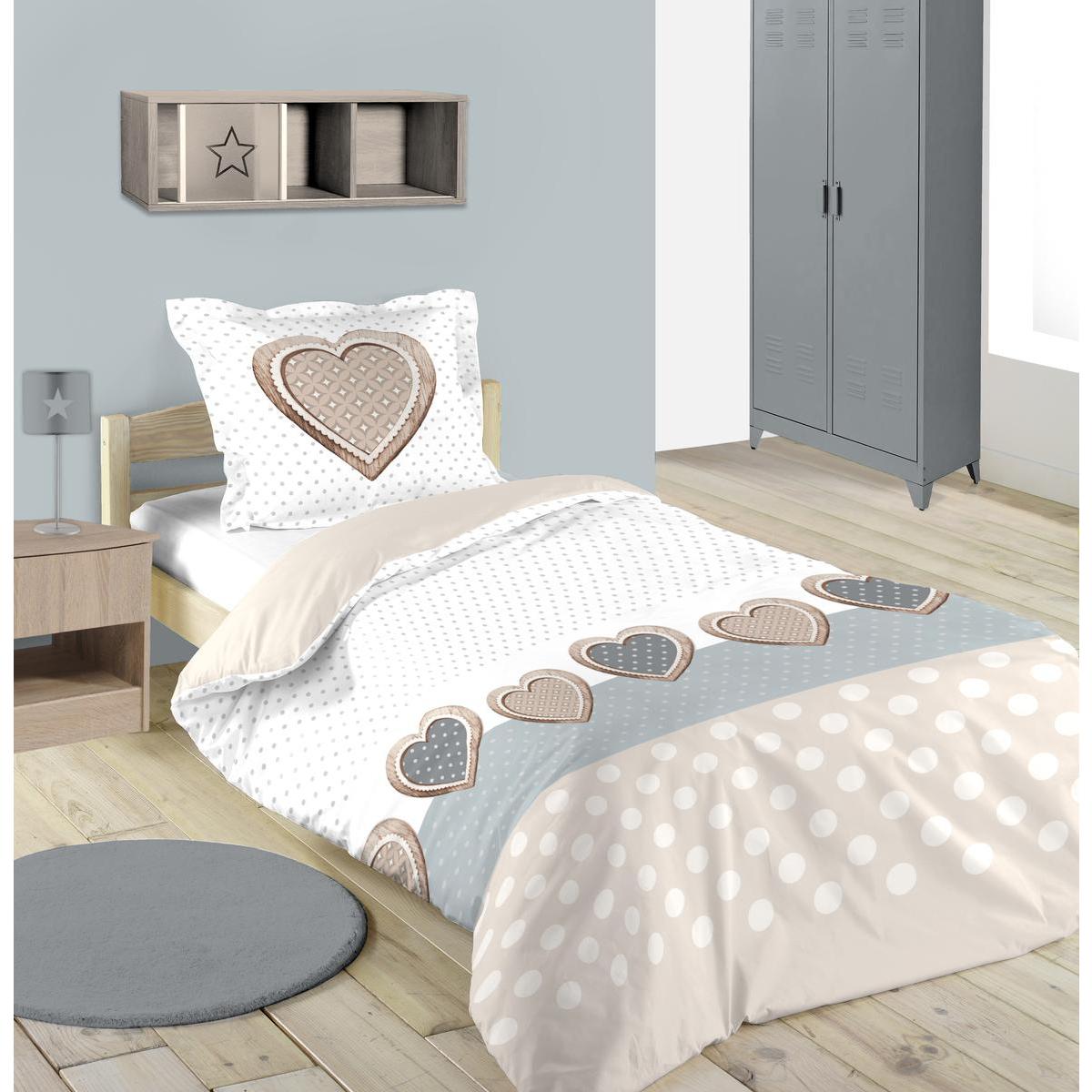 Housse de couette Julie - L 200 x l 140 cm - Beige, gris, blanc