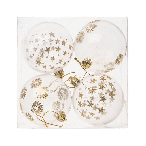 4 Boules De Noël Transparentes à Motifs ø 7 Cm Or