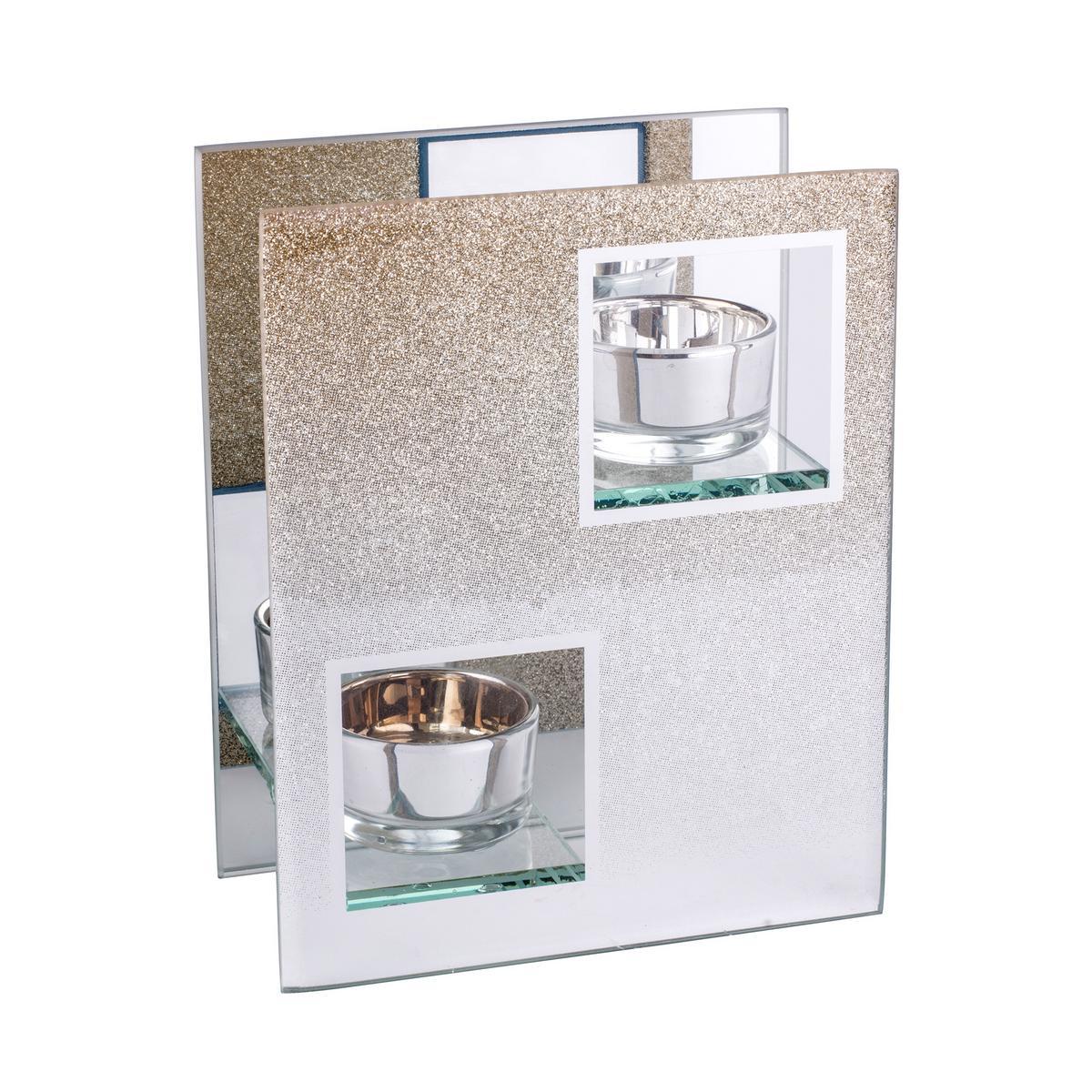 Photophore 2 bougies verre chromé - Verre - 13 x H 16 cm - Gris ou marron Photophore 2 bougies verre chromé - Verre - 13 x H 16 cm - Gris ou marron