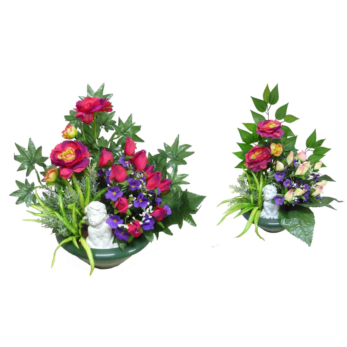Coupe roses + St paulia + renoncules - Hauteur 50 cm - Différents modèles